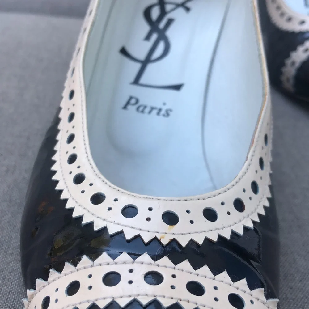 YSL Vintage Patent Spectator Pump in Ivory & Black - Picture 10 of 13
